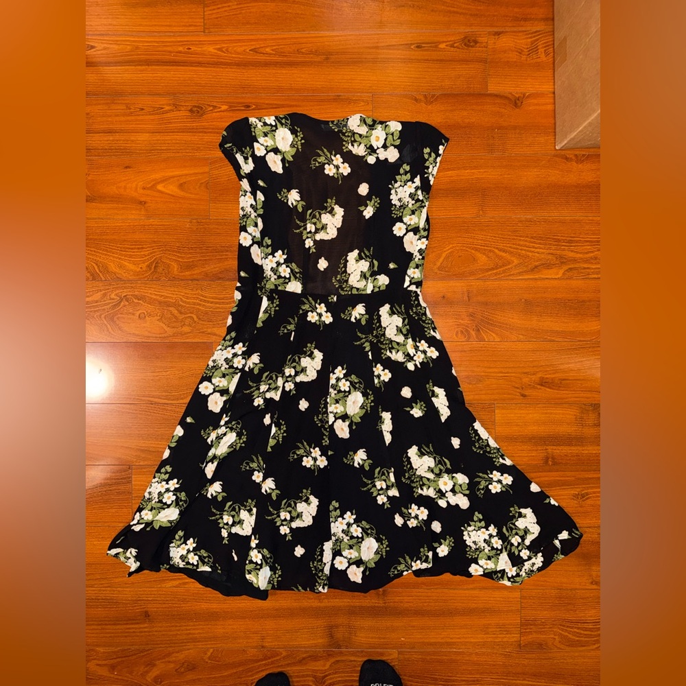 Reformation Black Floral Wrap Midi Dress - Picture 3 of 6